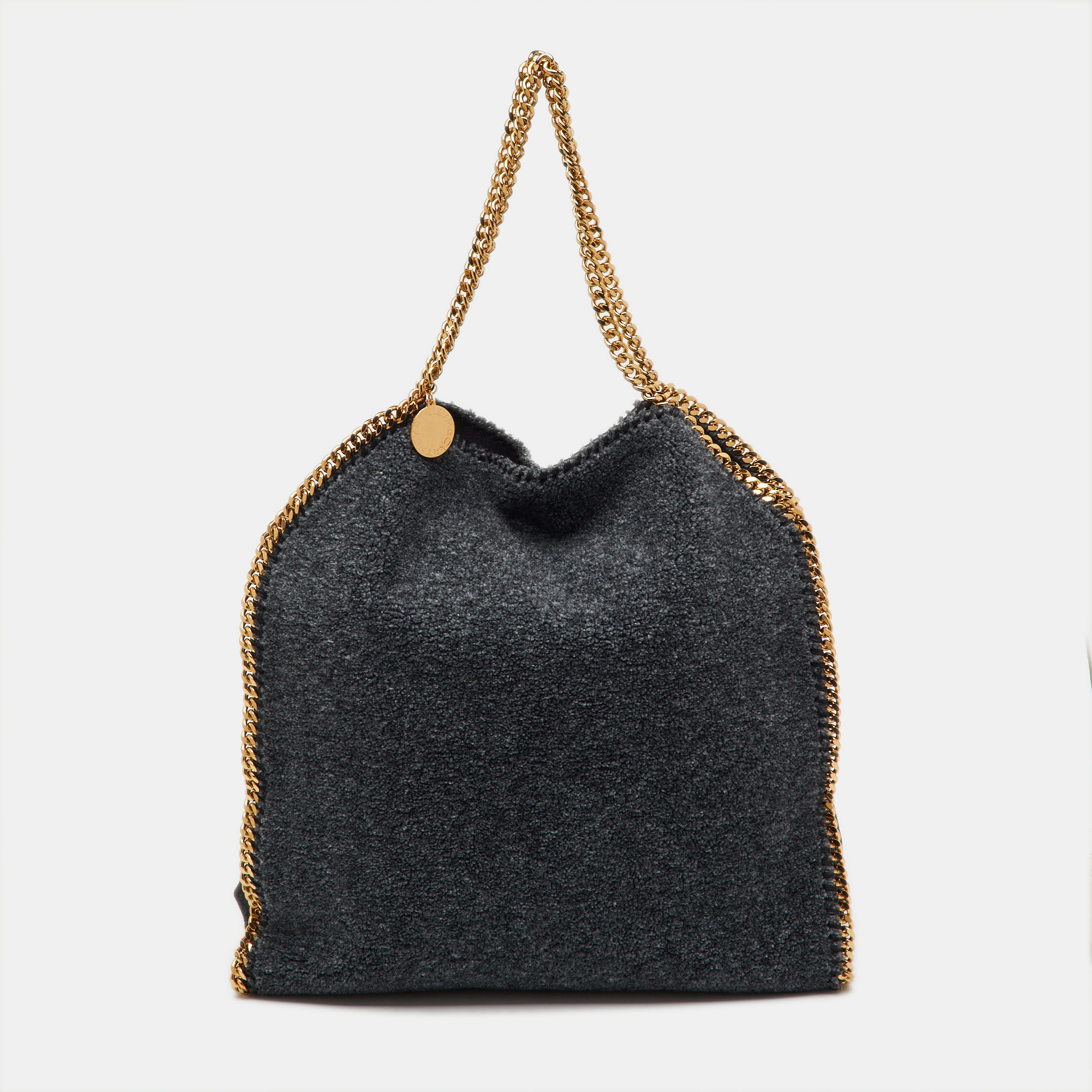 

Stella McCartney Dark Grey Faux Shearling Large Falabella Fold Over Tote
