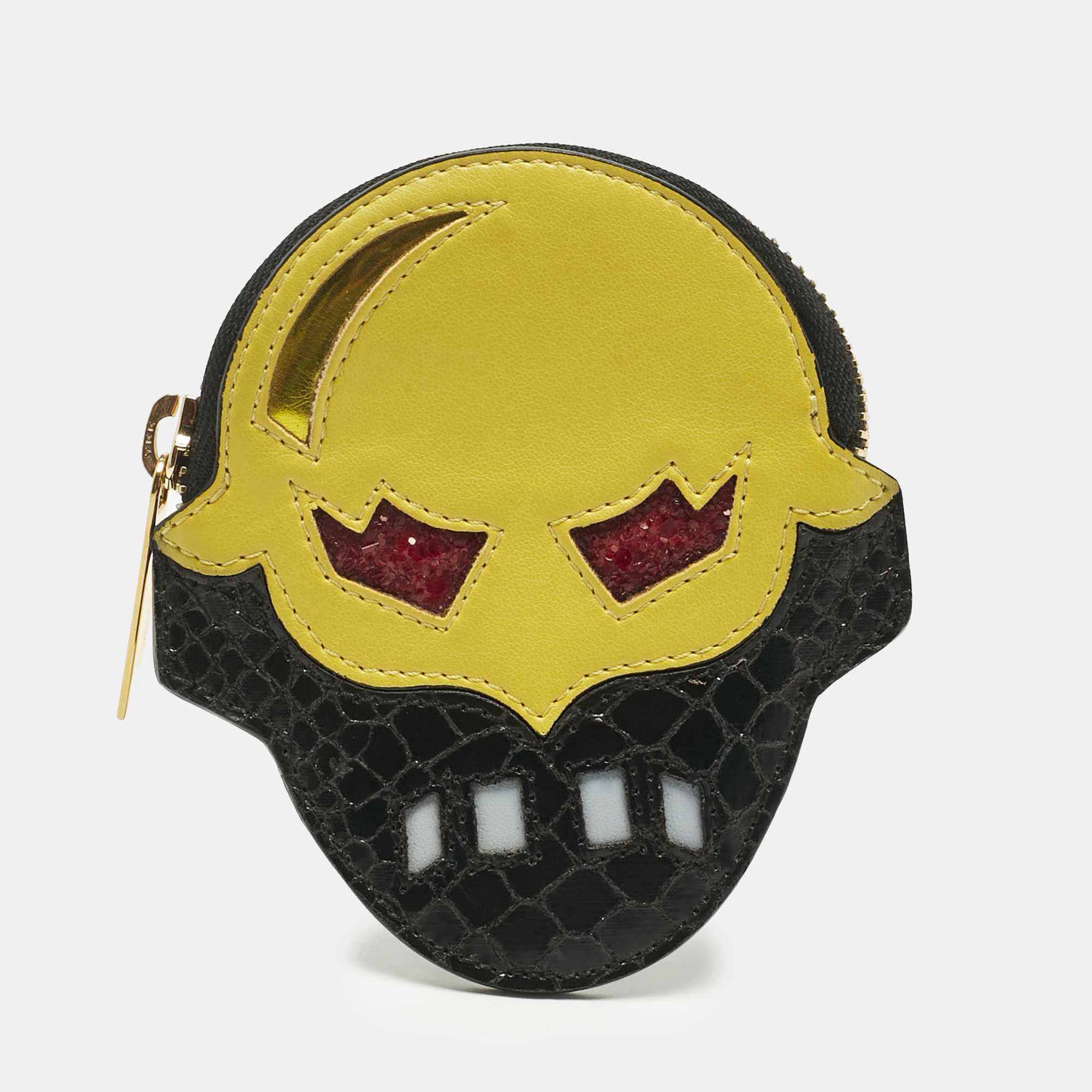 Pre-owned Stella Mccartney Black/yellow Faux Snakeskin Leather Superhero Coin Purse