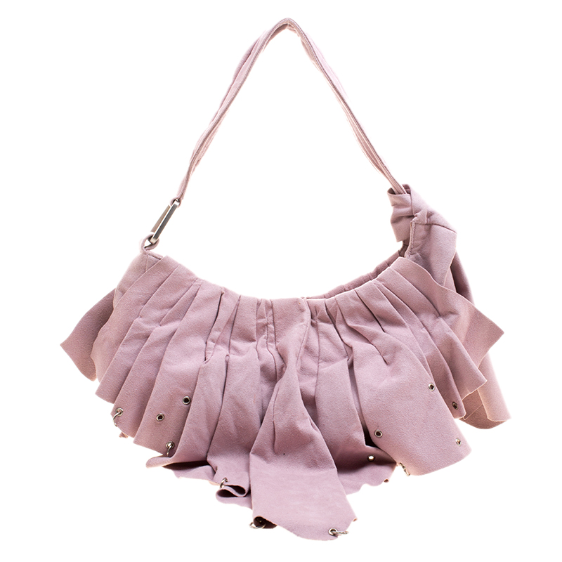 Pre Owned Stella McCartney Pink Faux Suede Pleated Shoulder Bag