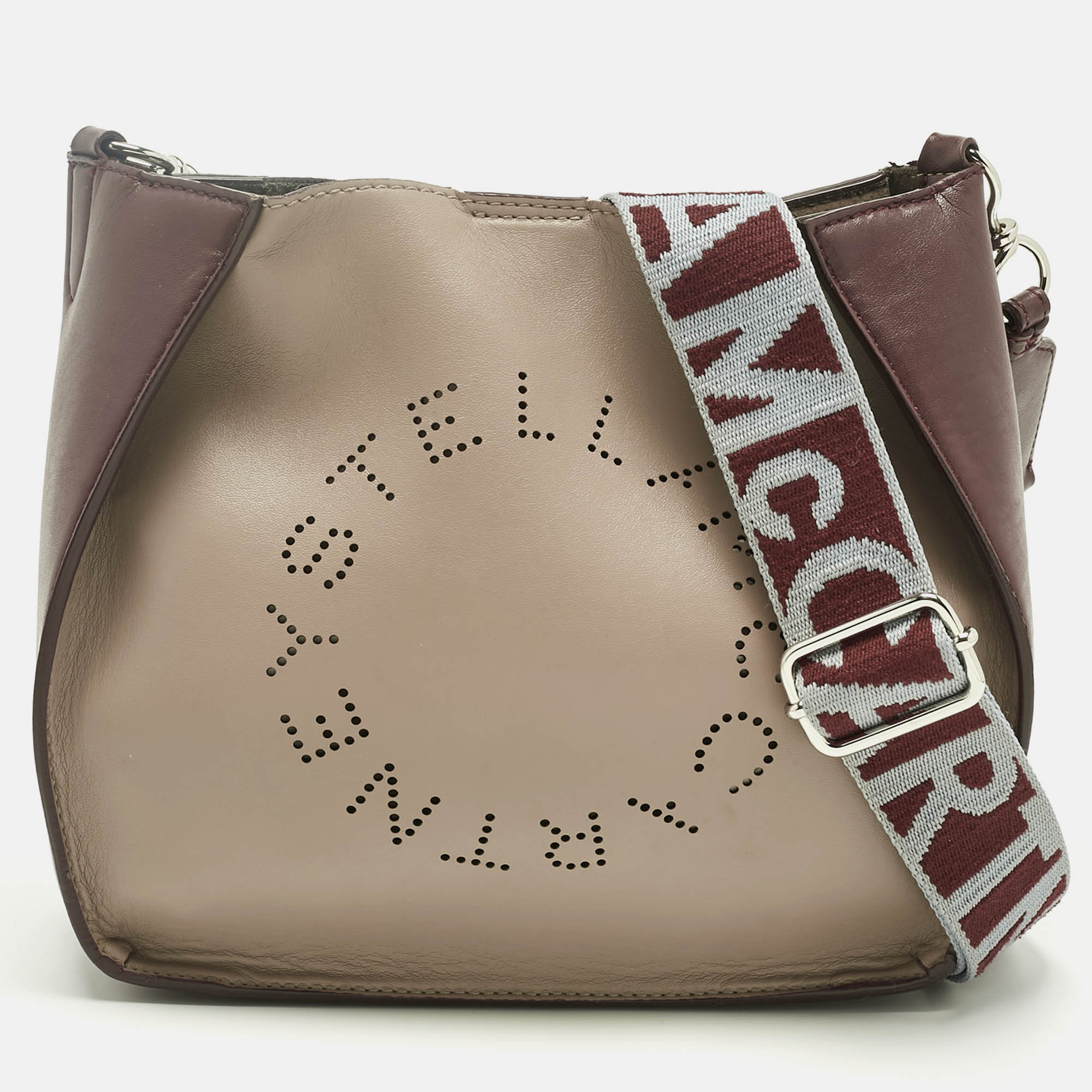 

Stella McCartney Burgundy/Beige Faux Leather Perforated Logo Crossbody Bag