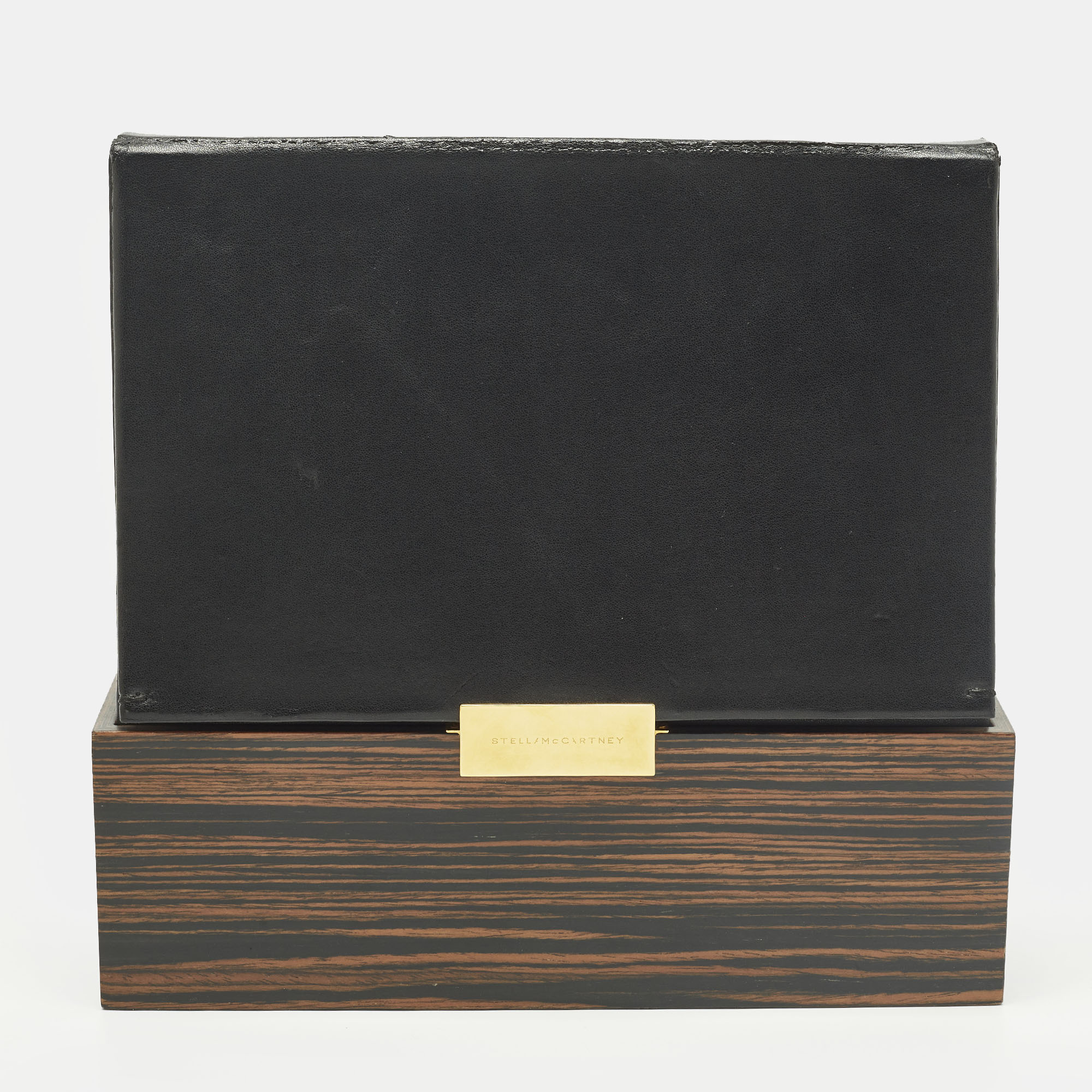Pre-owned Stella Mccartney Black Faux Leather And Wood Effect Acrylic Clutch