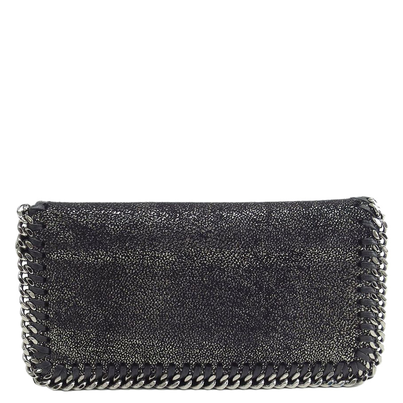 Pre Owned Stella McCartney Black Shaggy Deer Faux-Leather Falabella Continental Wallet