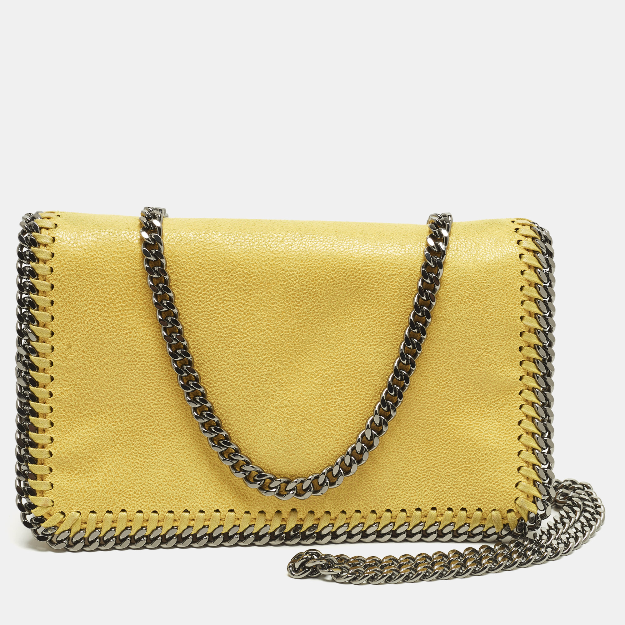 Pre-owned Stella Mccartney Falabella Yellow Faux Suede Flap Crossbody Bag