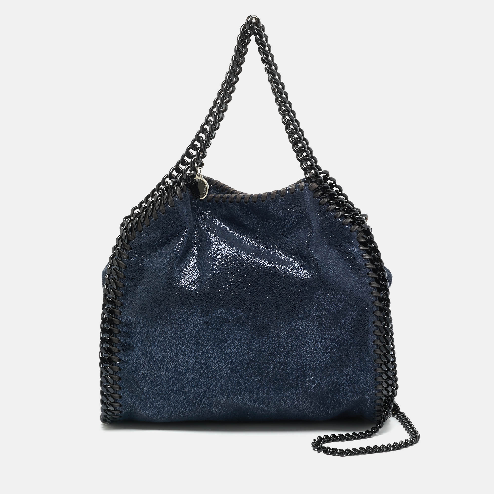 

Stella McCartney Falabella Mini Metallic Navy Blue Faux Suede Tote