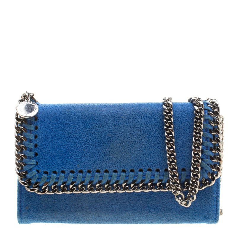 Stella McCartney Blue Faux Suede Falabella Phone Wallet On Chain
