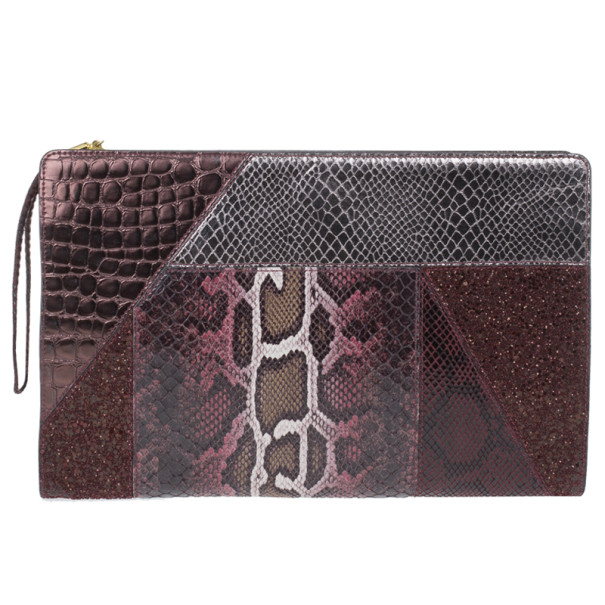 Pre Owned Stella McCartney Red Faux Leather Patchwork Oversized Waverley Clutch