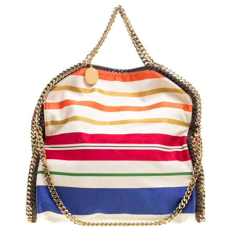 Pre Owned Stella McCartney Multicolor Striped Canvas Small Falabella Tote