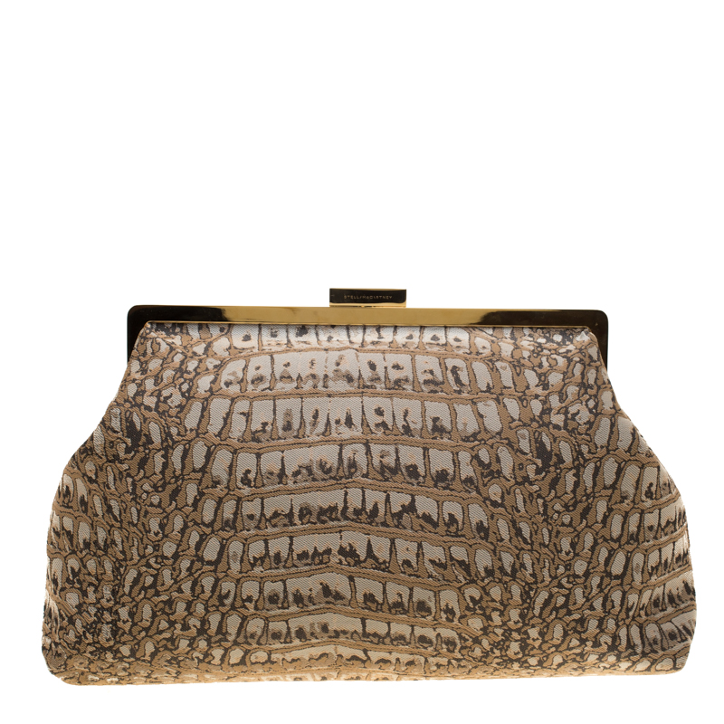 Stella McCartney Crocodile Print Canvas Oversized Clutch