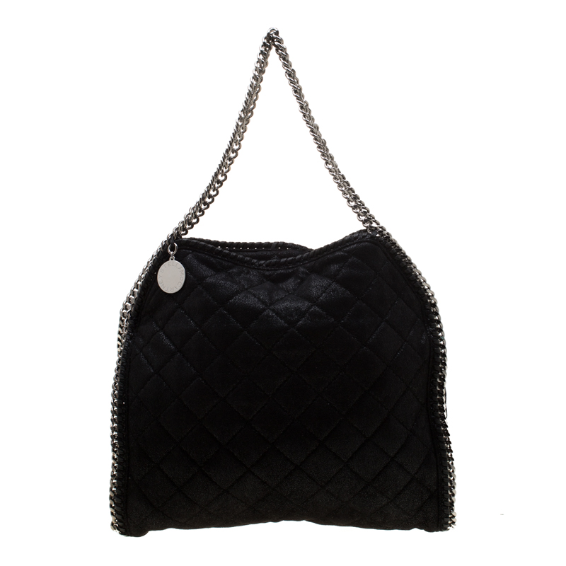 Stella Mccartney Black Quilted Faux Leather Falabella Shaggy Deer Tote