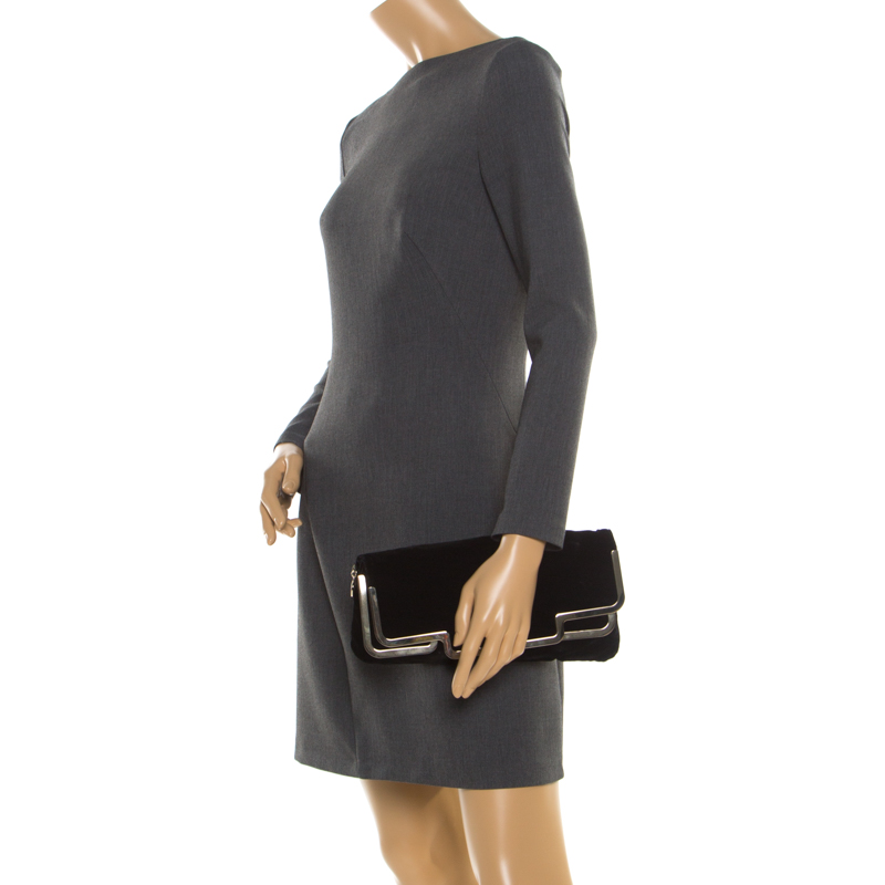 

Stella McCartney Black Velvet Metal Clutch