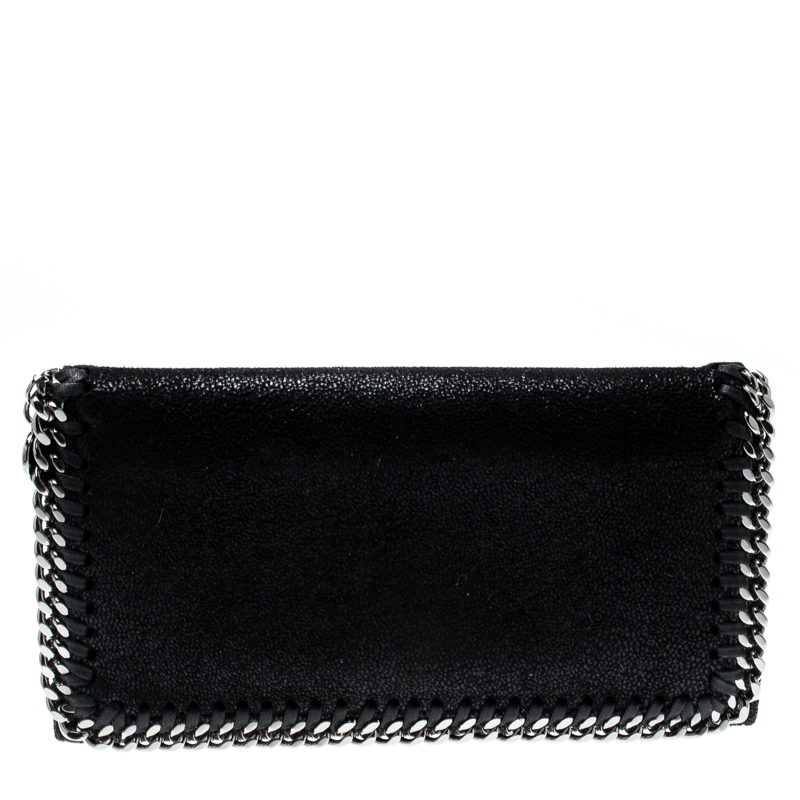 Pre Owned Stella McCartney Black Faux Leather Falabella Wallet