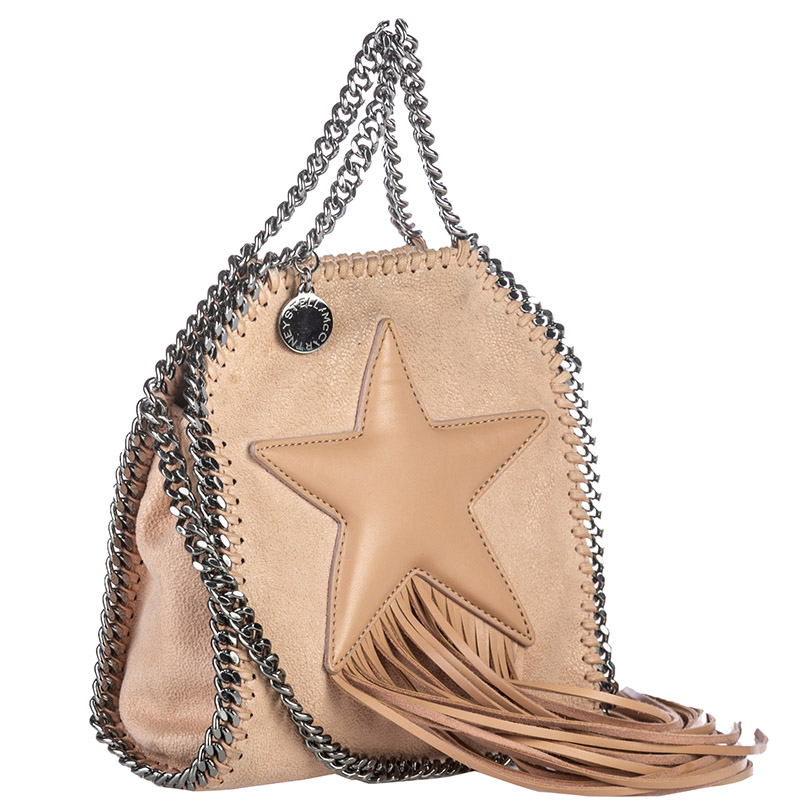 

Stella McCartney Brown Fabric Mini Falabella Star Fringe Crossbody Bag