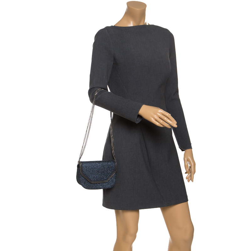 

Stella McCartney Navy Blue Fabric Mini Glitter Box Bag
