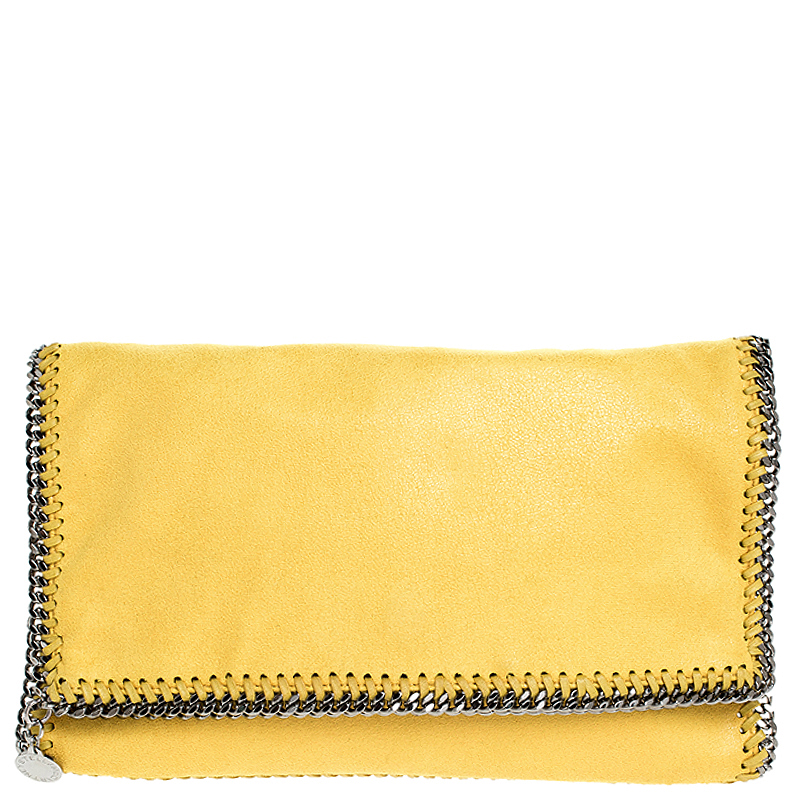 Stella McCartney Yellow Faux Leather Falabella Flap Clutch