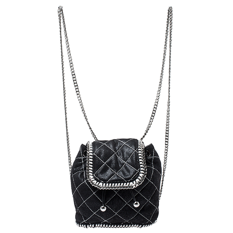 Pre Owned Stella McCartney Black Faux Leather Falabella Mini Backpack