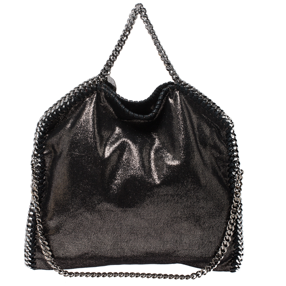Pre Owned Stella McCartney Metallic Black Faux Leather Falabella Tote