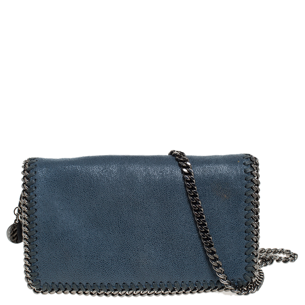 Pre Owned Stella McCartney Blue Faux Leather Falabella Flap Shoulder Bag