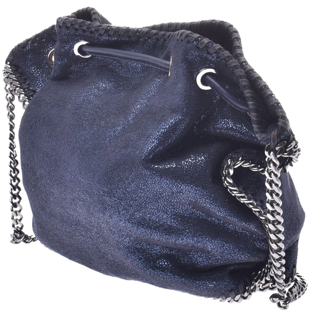 

Stella McCartney Blue Metallic Faux Leather Shaggy Deer Falabella Bucket Bag