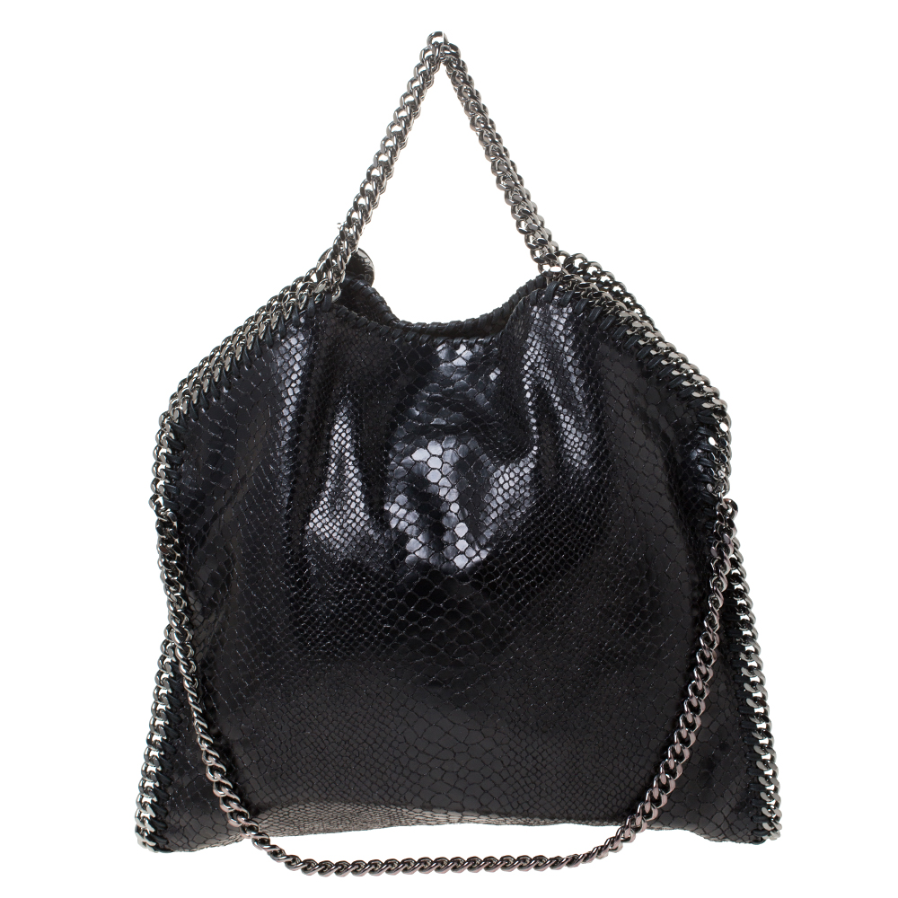 Stella McCartney Black Faux Python Embossed Leather Small Falabella Tote 