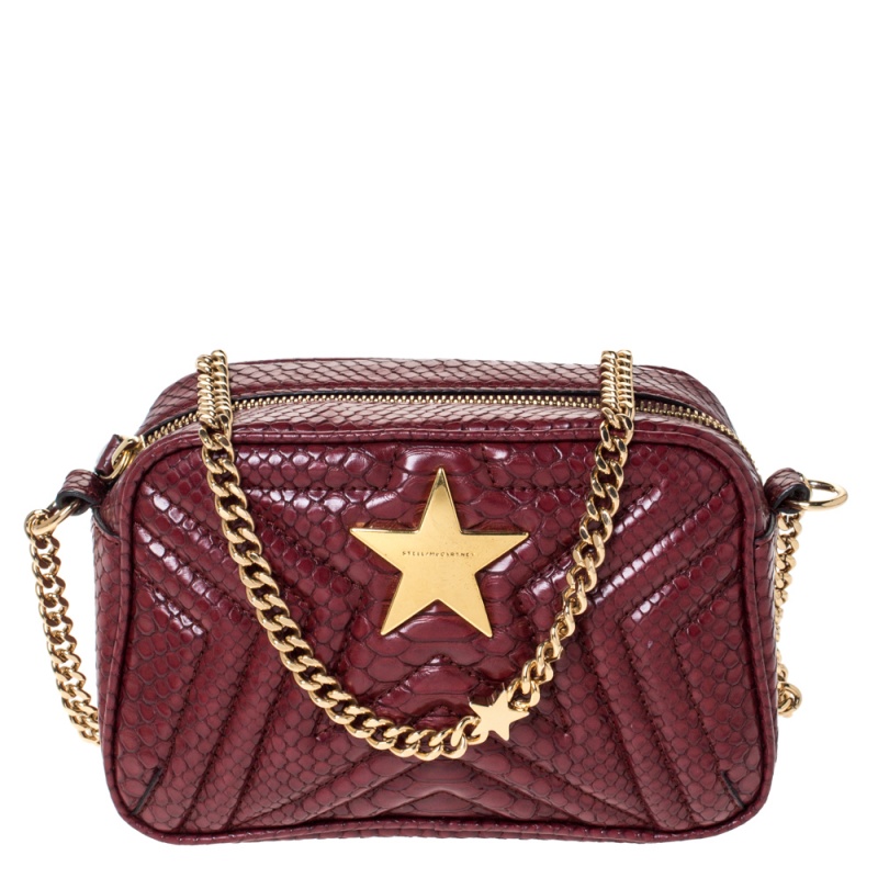Stella McCartney Red Python Embossed Faux Leather Star Shoulder Bag