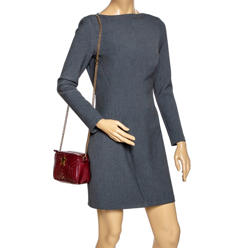

Stella McCartney Red Python Embossed Faux Leather Star Shoulder Bag
