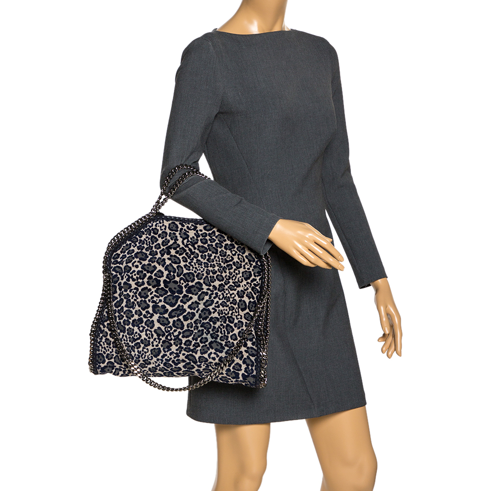 

Stella McCartney Navy Blue/White Leopard Print Velvet Falabella Tote