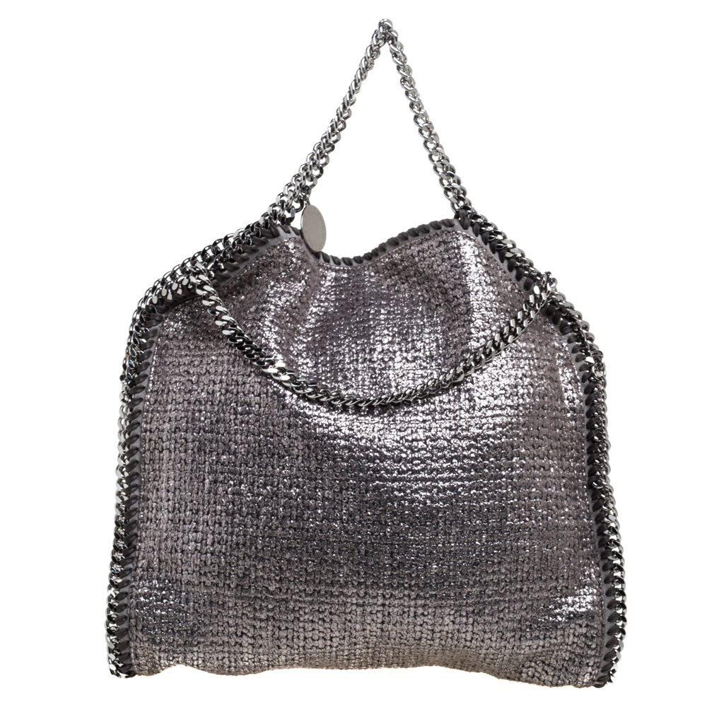 Pre Owned Stella McCartney Metallic Silver Tweed Falabella Tote