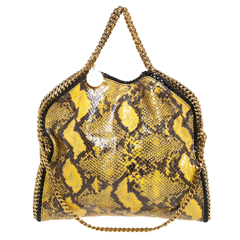 Pre-owned Stella Mccartney Yellow/black Faux Python Leather Small Falabella Tote