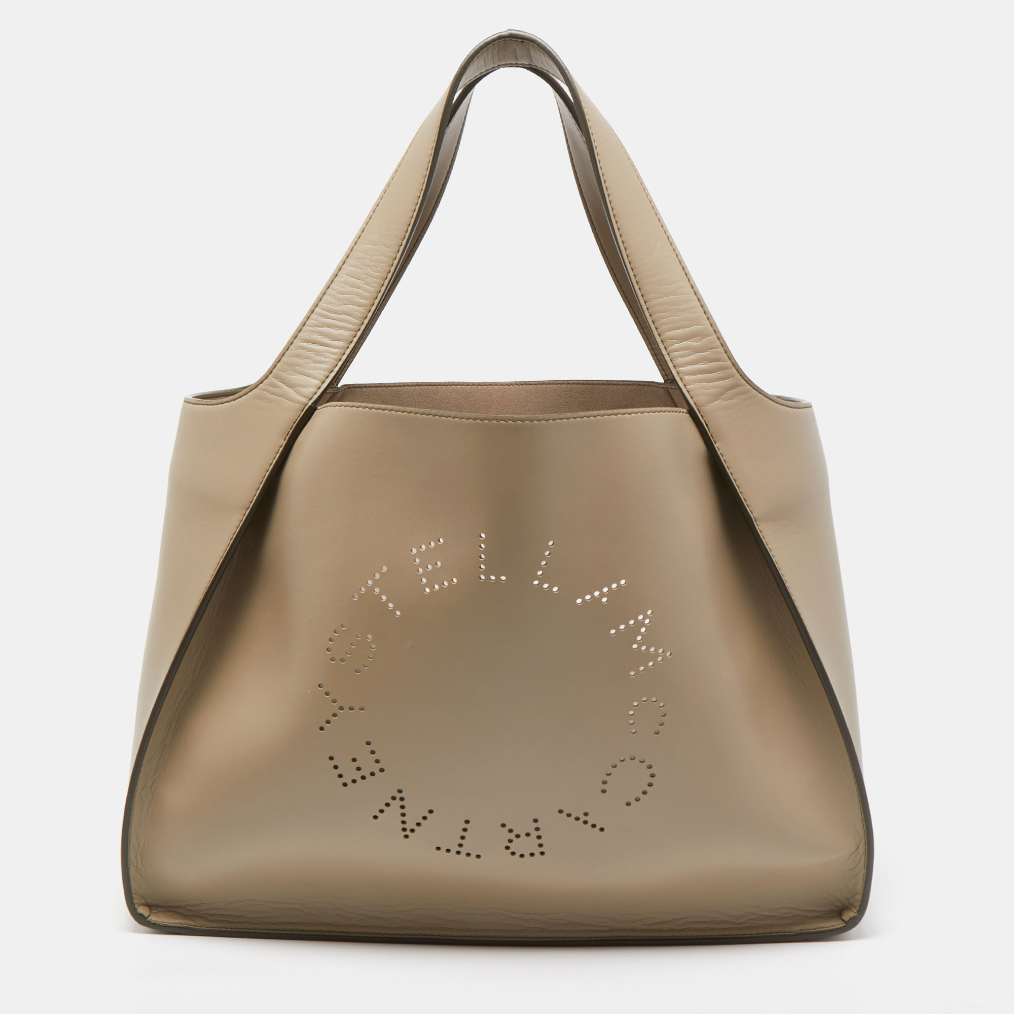 Pre Owned Stella McCartney Beige Faux Leather Perforated Logo Tote