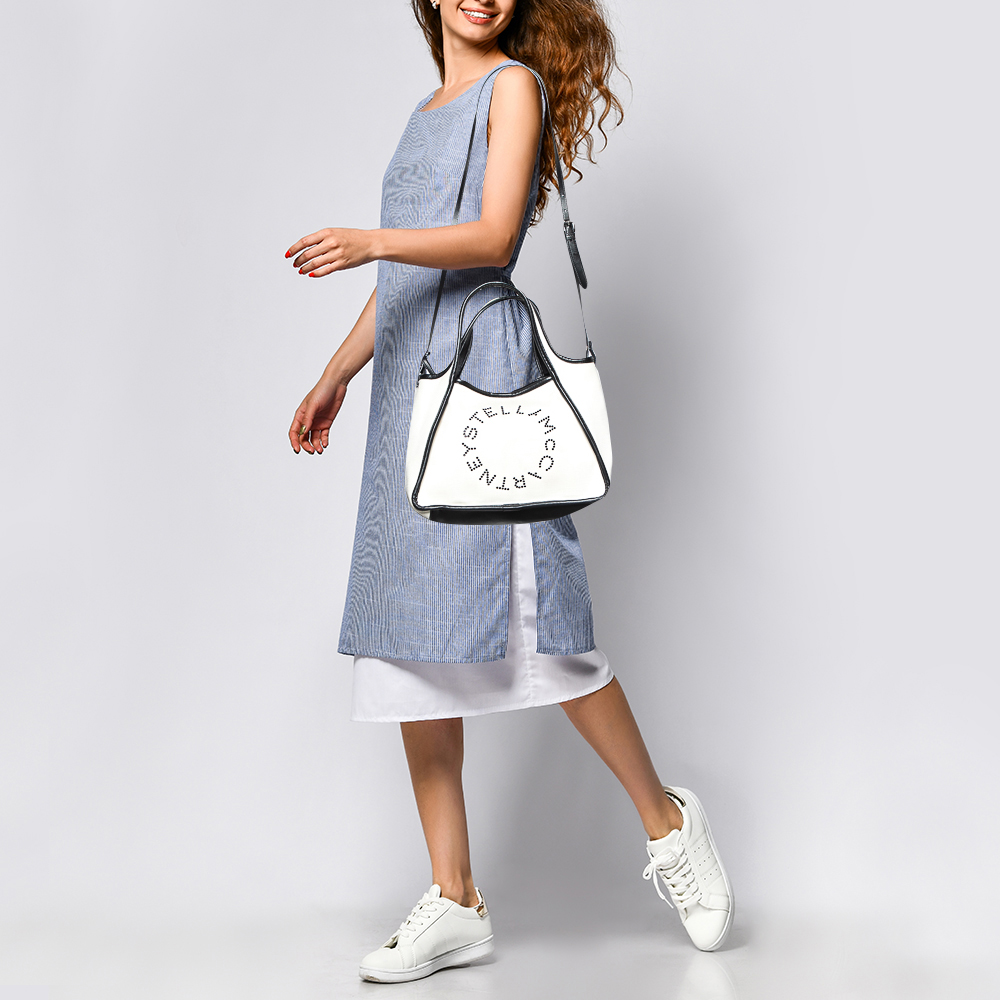 

Stella McCartney Off White Canvas and Faux Leather Stella Logo Tote