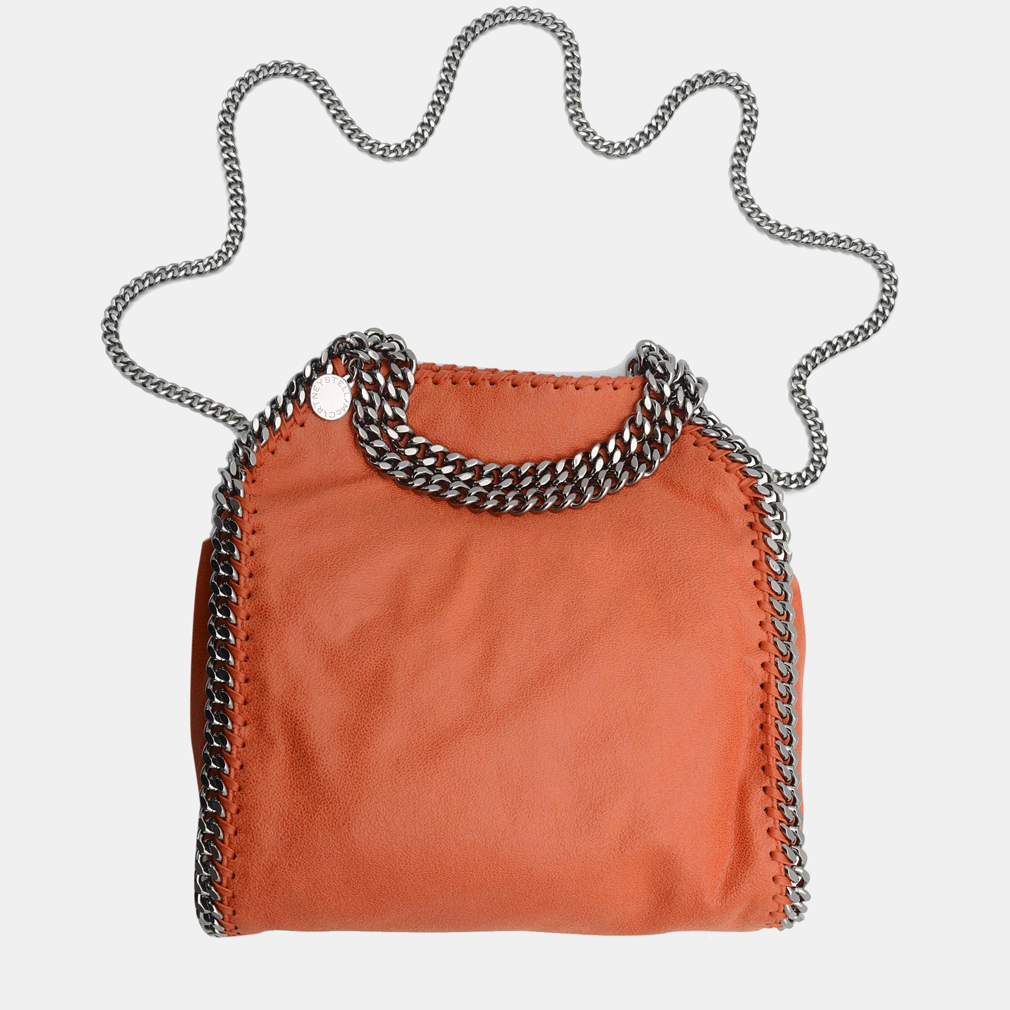 

Stella McCartney Falabella Vegan Leather Mini Fold-Over Coral Color Tote, Orange