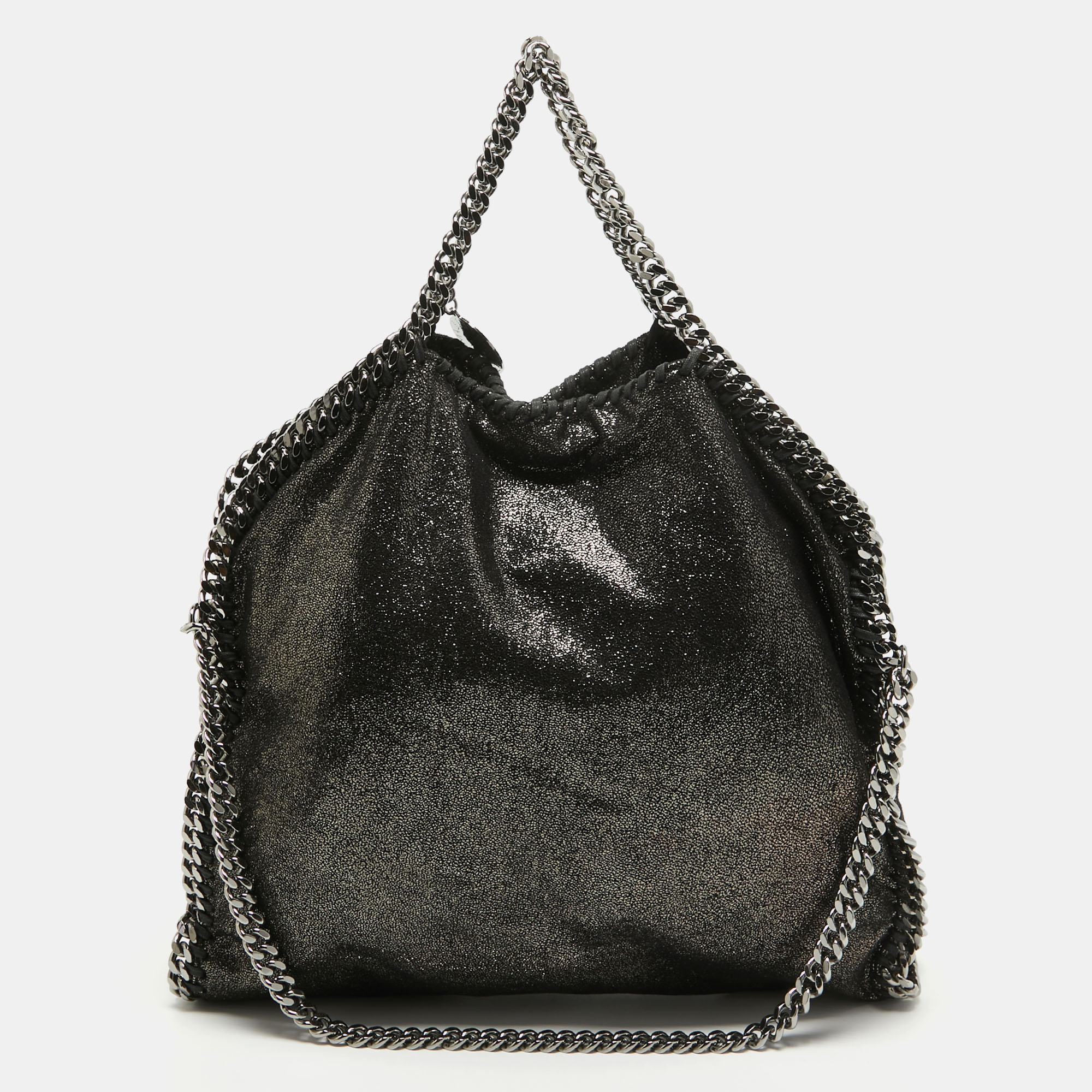 Pre Owned Stella McCartney Metallic Black Faux Leather Small Falabella Tote