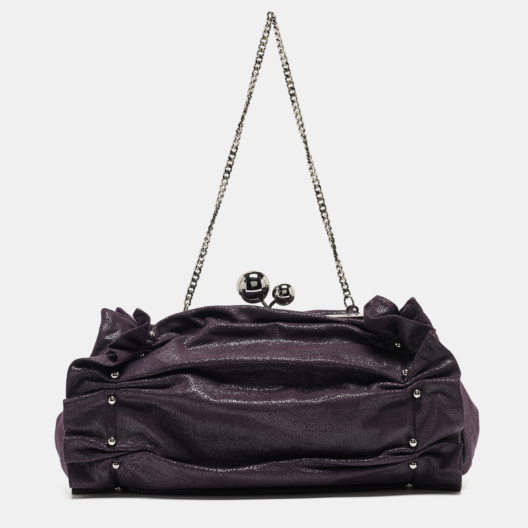 

Stella McCartney Purple Ruffle Faux Leather Kisslock Chain Bag