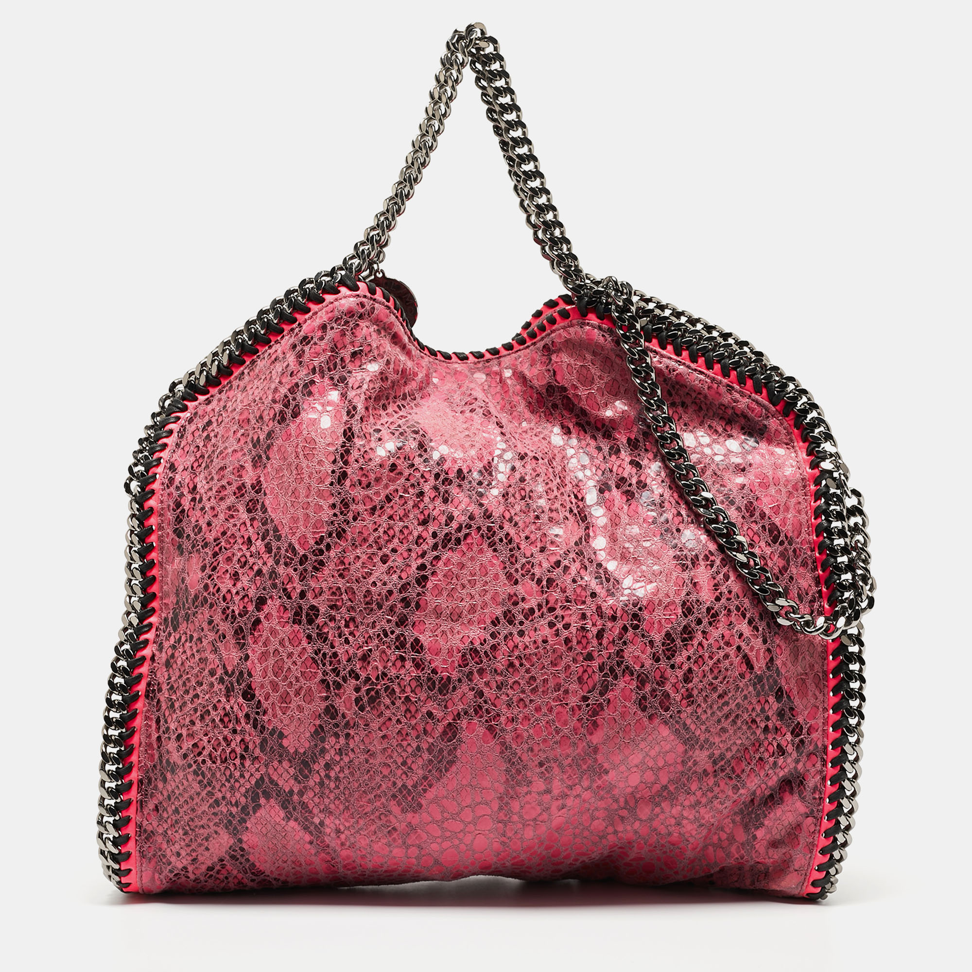 Pre-owned Stella Mccartney Pink Faux Python Leather Small Falabella Tote