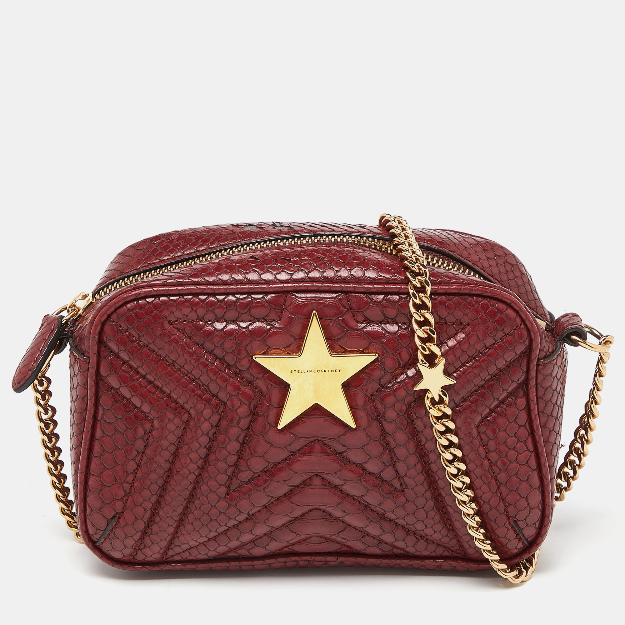 

Stella McCartney Burgundy Python Embossed Faux Leather Star Crossbody Bag, Red