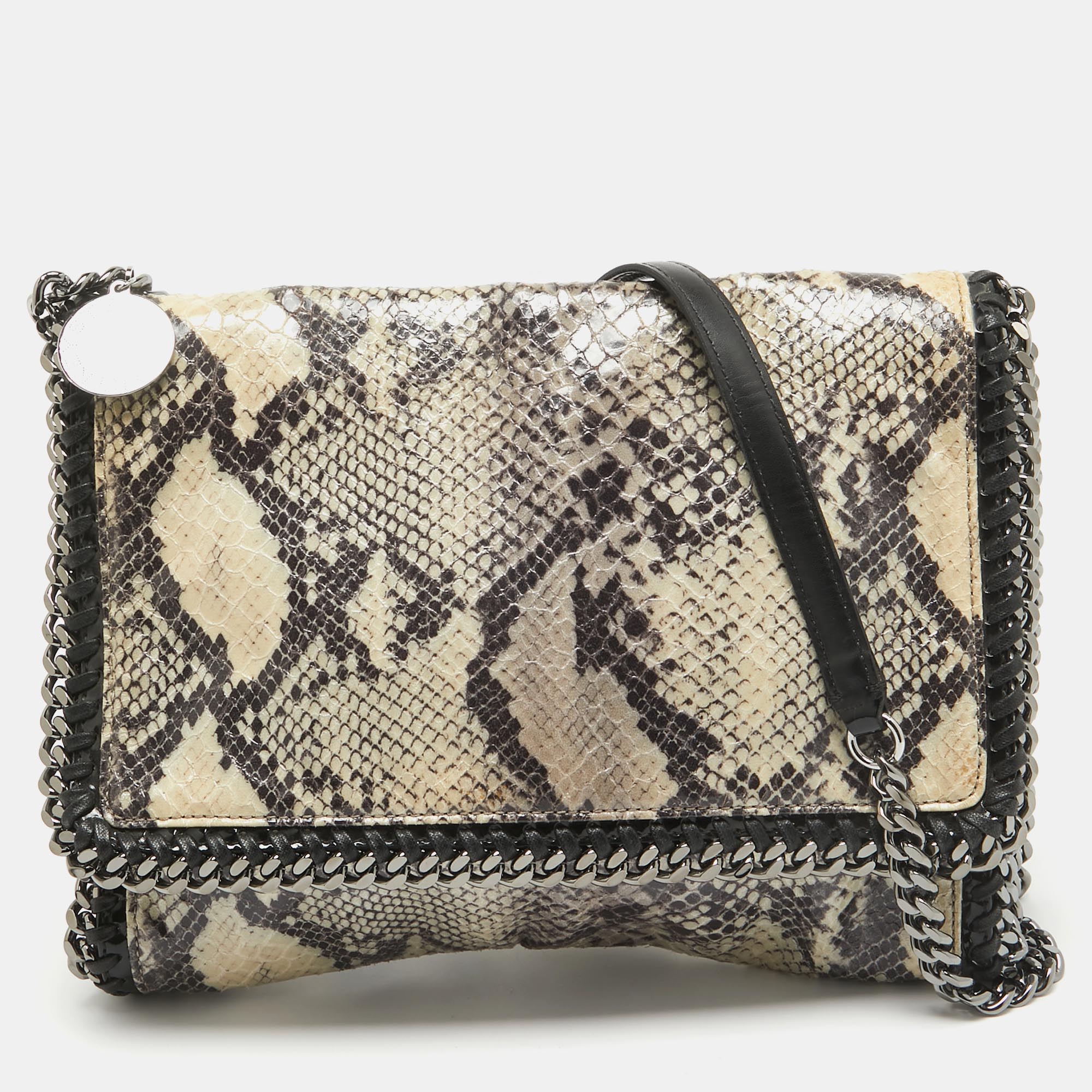 

Stella McCartney Cream/Black Python Print Faux Leather Falabella Shoulder Bag
