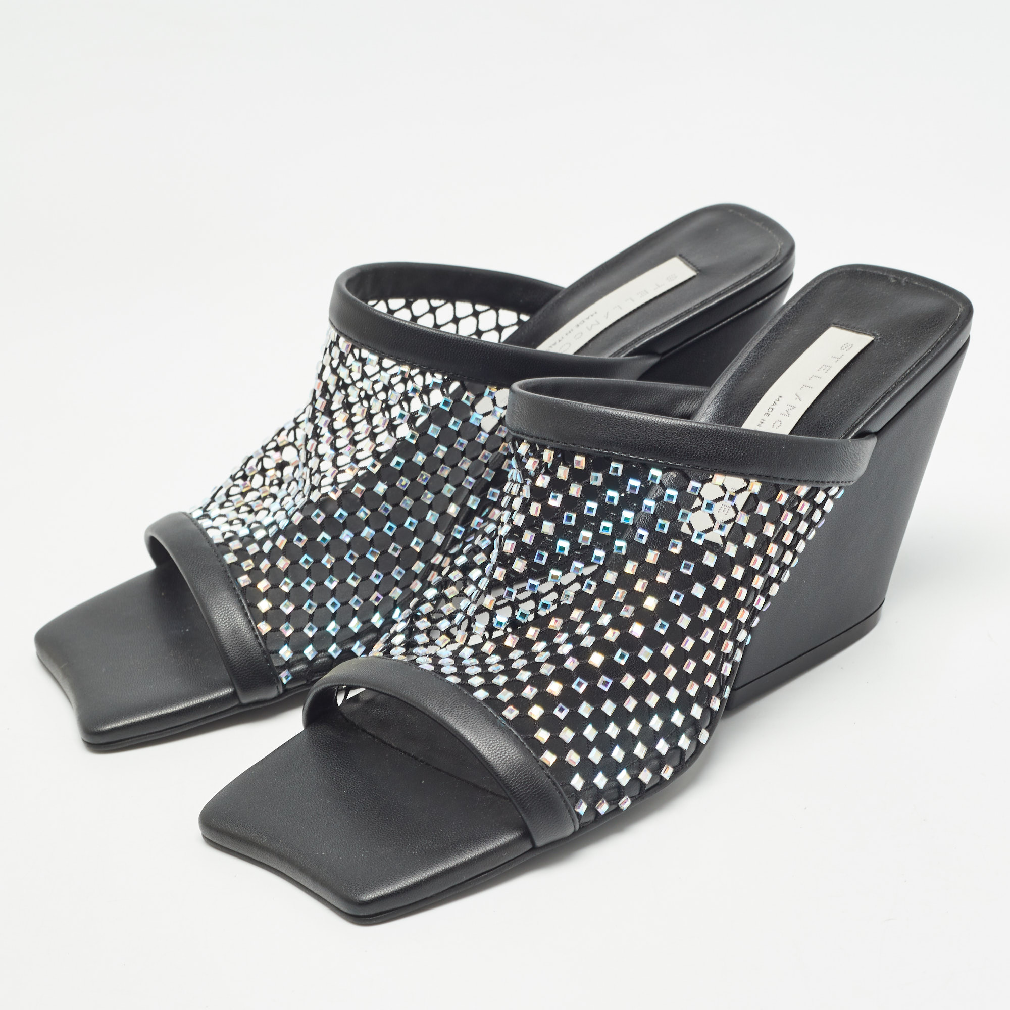 Stella McCartney Black Faux Leather and Mesh  Slide Sandals Size 36.5 