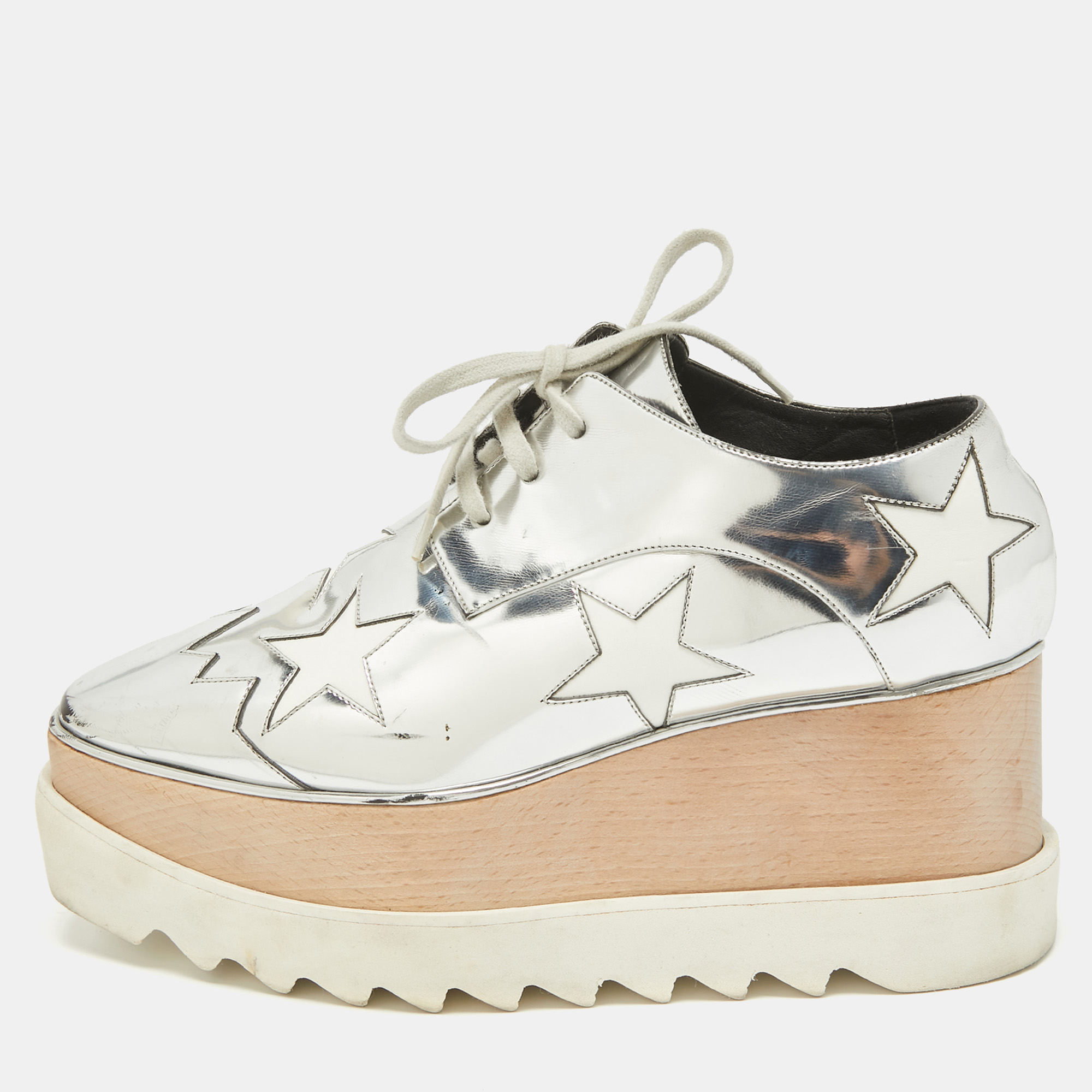 

Stella McCartney Silver Patent Leather Elyse Oxford Sneakers Size