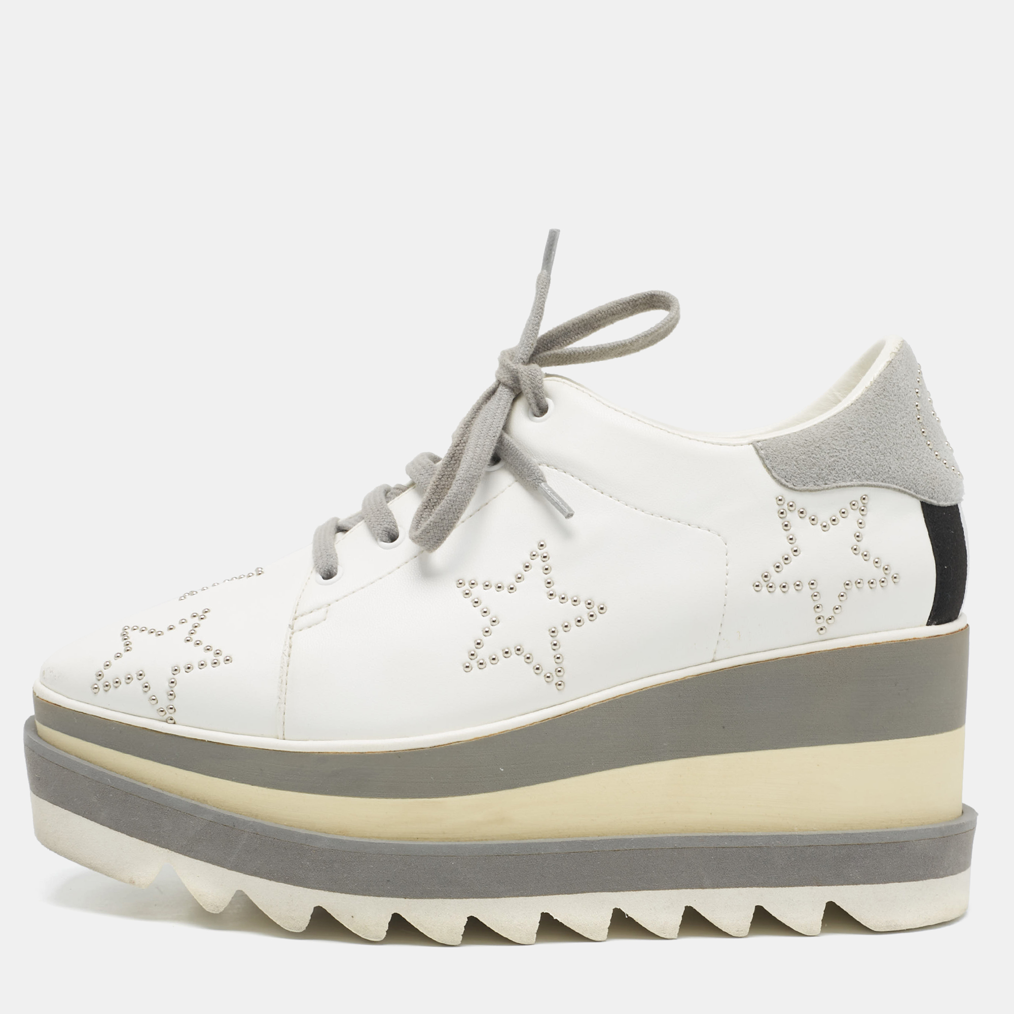 

Stella McCartney White/Grey Faux Leather and Faux Suede Elyse Star Sneakers Size