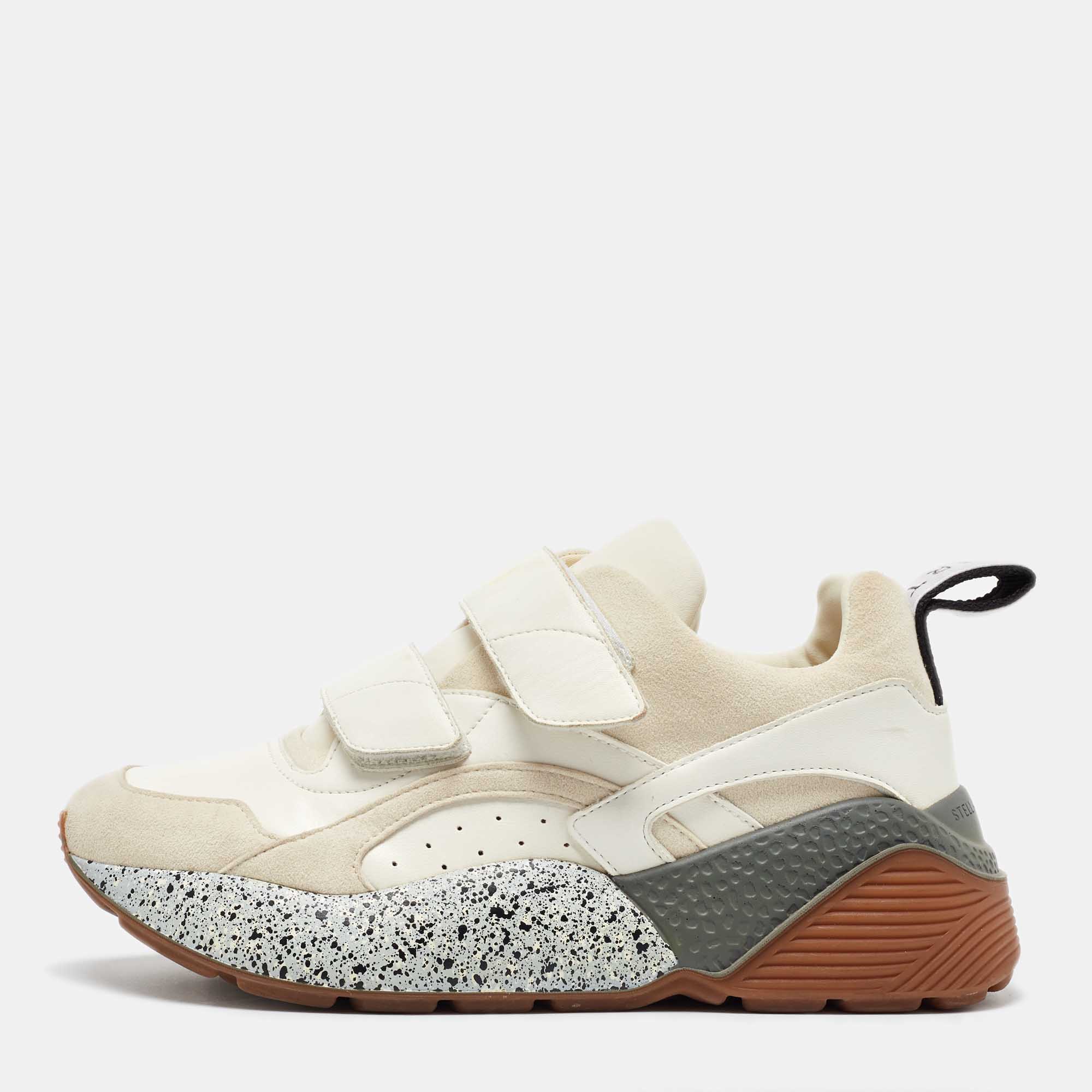 

Stella McCartney Cream/White Faux Suede And Faux Leather Eclypse Velcro Strap Sneakers Size