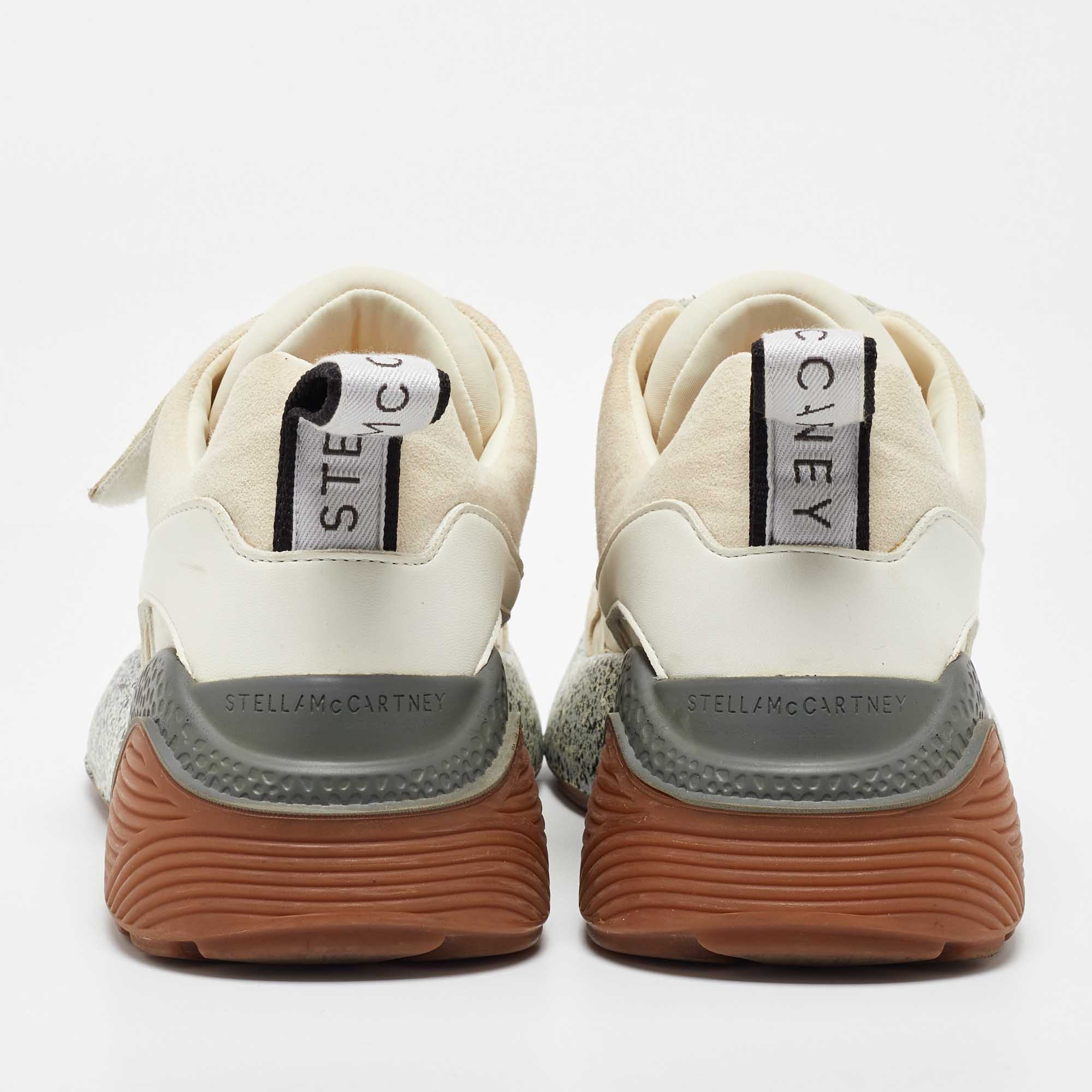 Stella McCartney Cream/White Faux Suede And Faux Leather Eclypse Velcro Strap Sneakers Size 39 