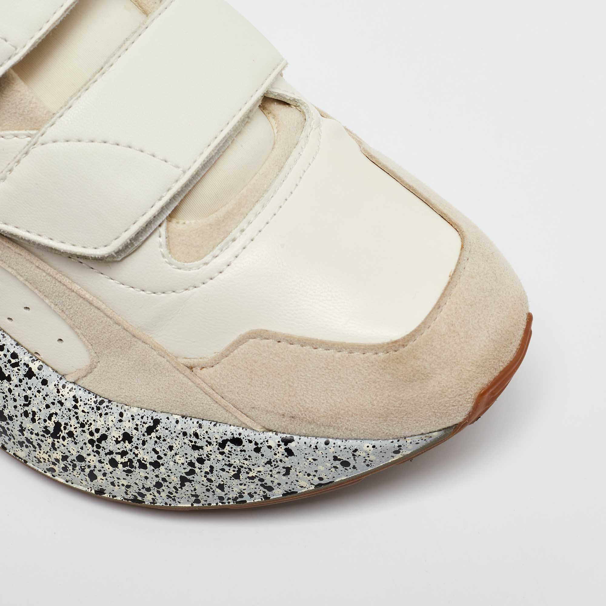 Stella McCartney Cream/White Faux Suede And Faux Leather Eclypse Velcro Strap Sneakers Size 39 