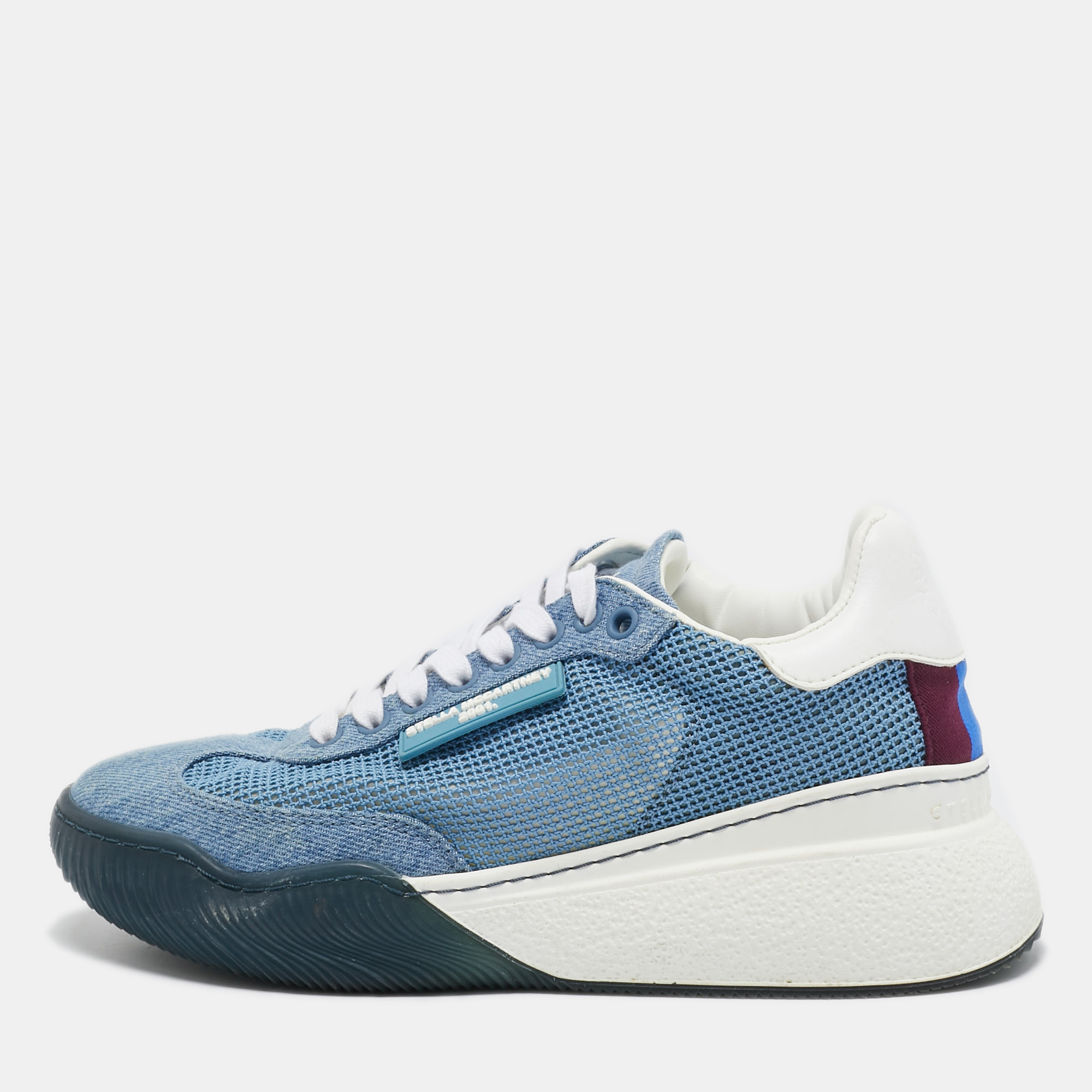 

Stella McCartney Blue Mesh and Denim Loop Sneakers Size