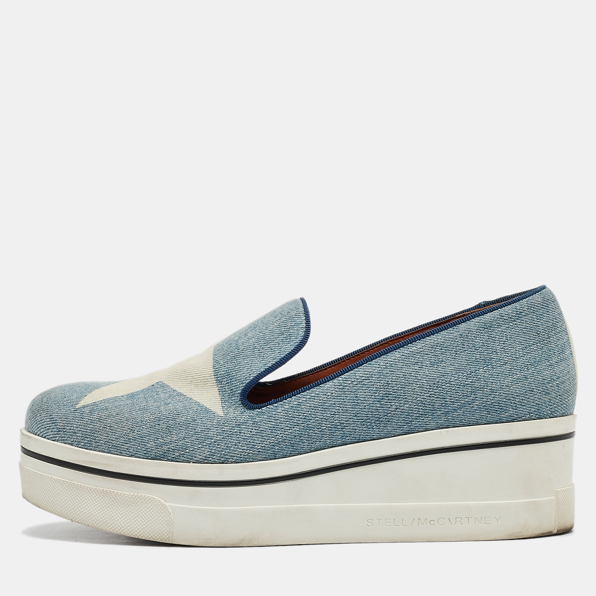 

Stella McCartney Blue Denim Binx Star Platform Slip On Sneakers Size