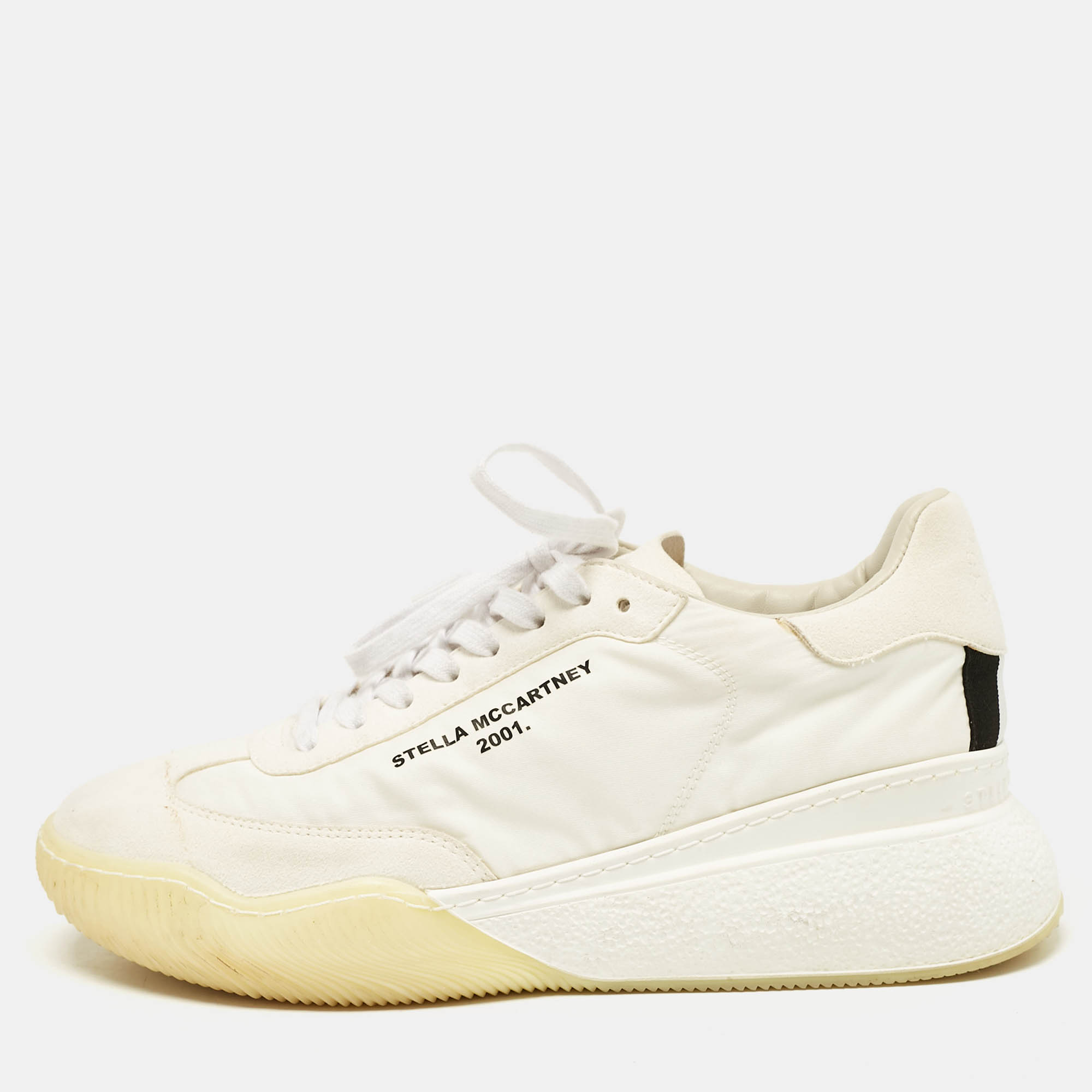 

Stella McCartney White Fabric and Faux Suede Eclypse Low Top Sneakers Size