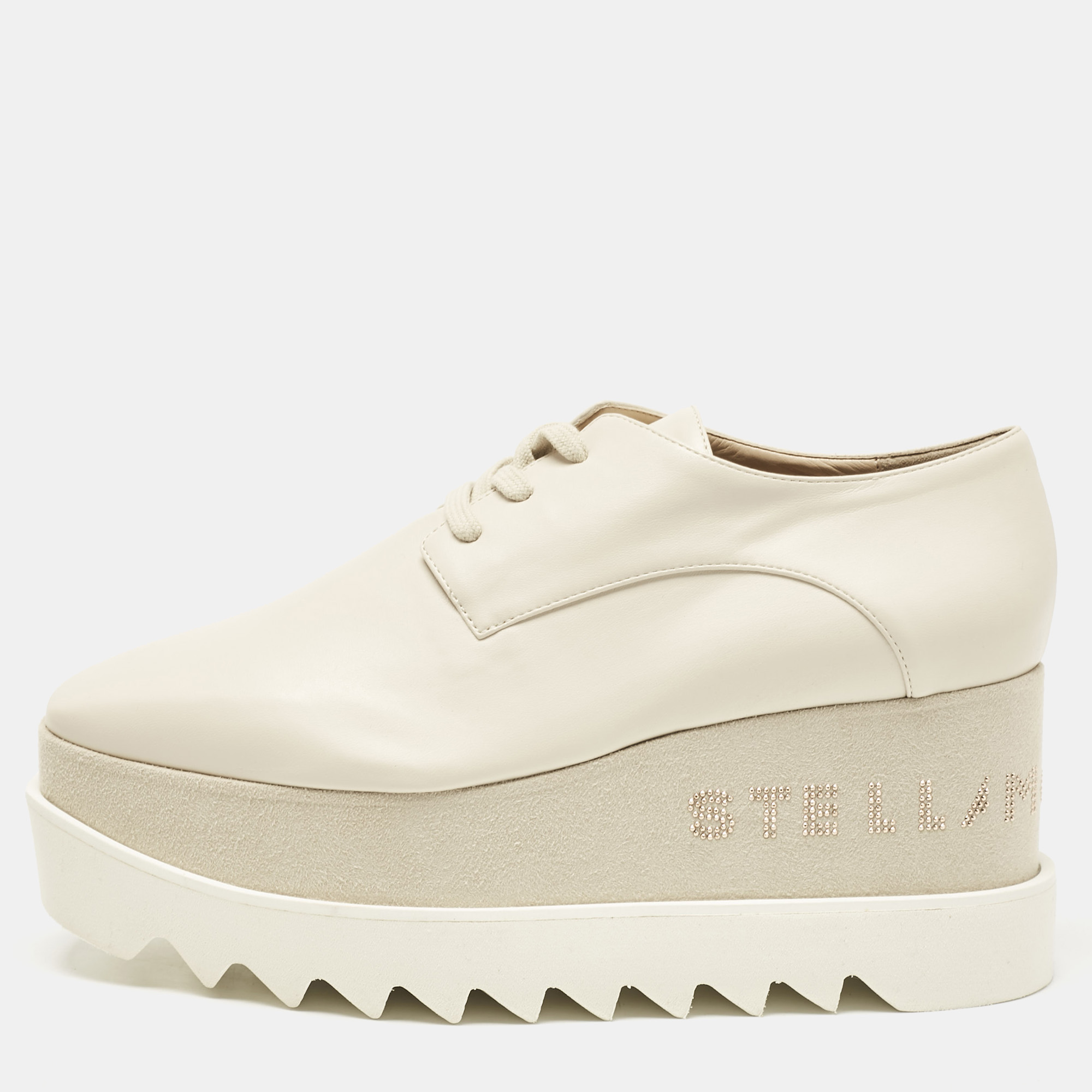 

Stella McCartney Beige Faux Leather Elyse Platform Sneakers Size