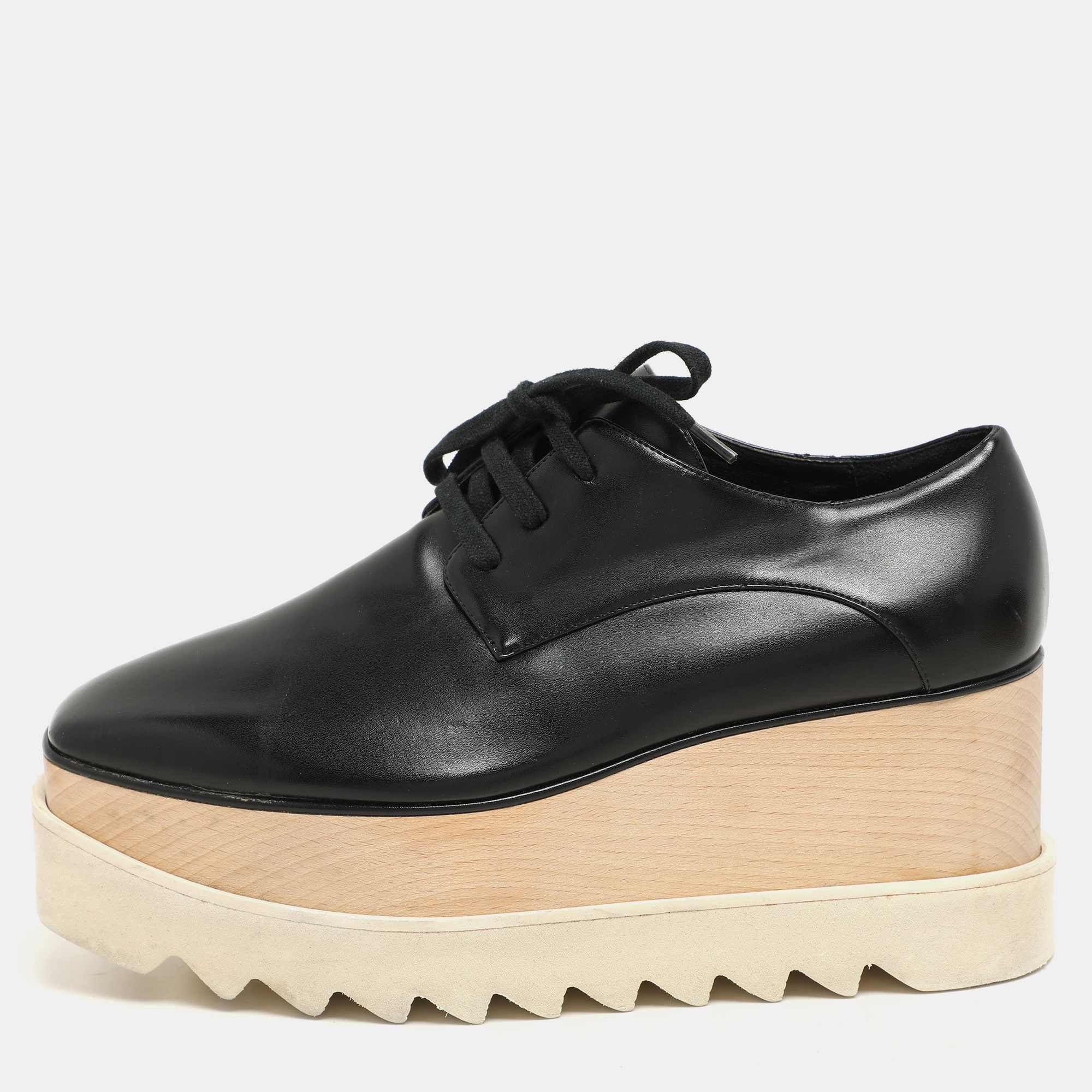 

Stella McCartney Black Faux Leather Elyse Platform Derby Size