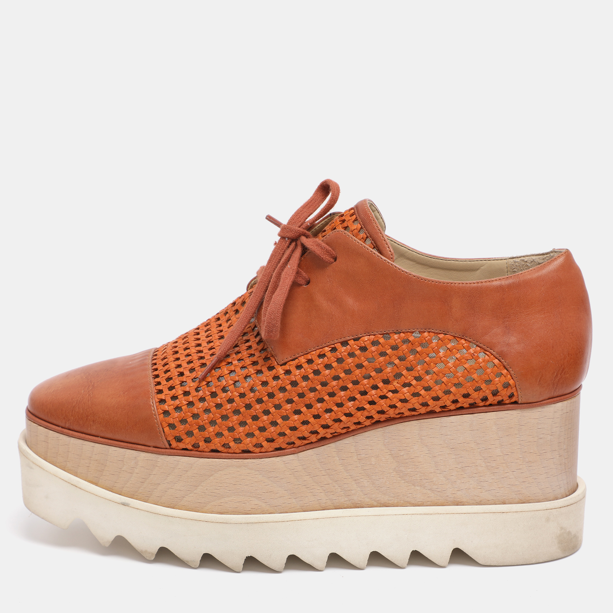 

Stella McCartney Brown Faux Cut Out Leather Elyse Platform Derby Sneakers Size
