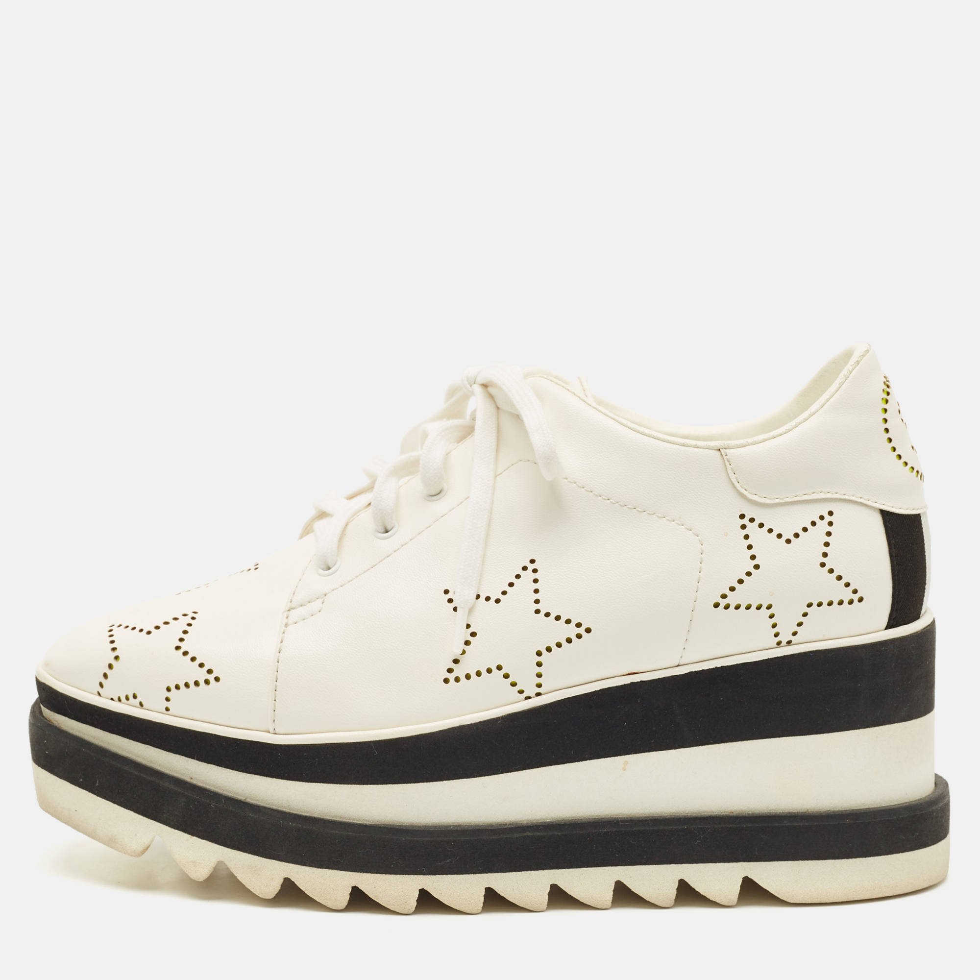 

Stella McCartney White Faux Leather Elyse Star Platform Derby Sneakers Size