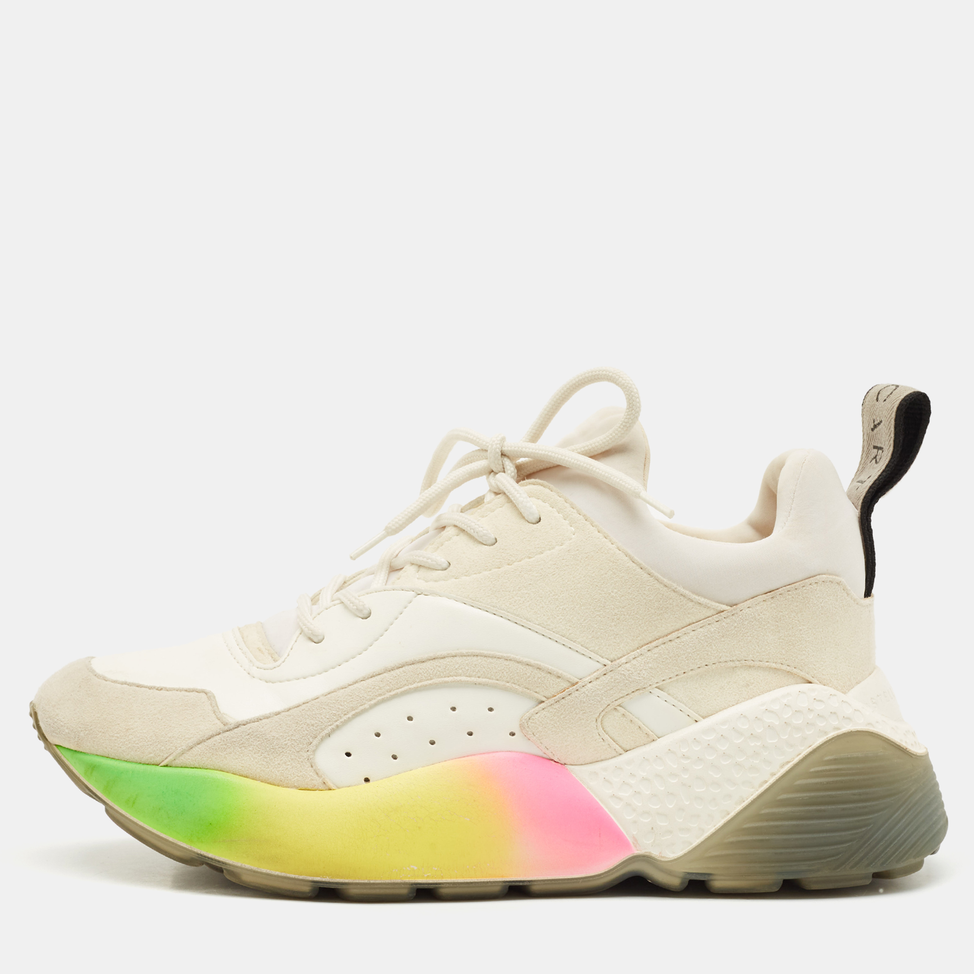 Pre-owned Stella Mccartney Multicolor Faux Leather And Faux Suede Eclypse Lace Up Sneakers Size 38